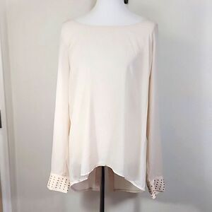 Daytrip semi-sheer long sleeve creme studded lightweight blouse size XL NWT